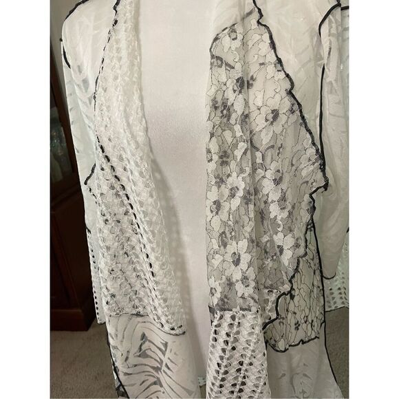 Creation Womens Plus Size 3X Open Front Cardigan Cream Black Patchwork NWT - Picture 4 of 5